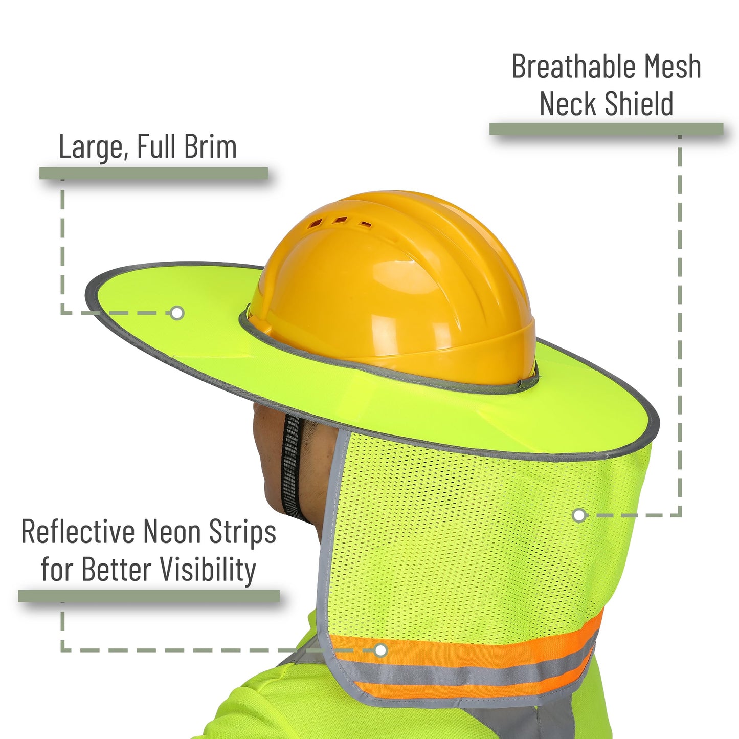 UNCO- Hard Hat Sun Shield, Full & Standard Brim Mesh Sunshade High Visibility Reflective, Hard Hat Sun Shade, Hard Hat Accessories, Hard Hat Visor, Hard Hat Shade, Hard Hat Neck Shade.