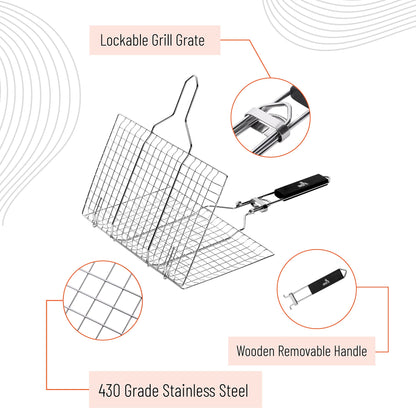 UNCO- Grill Basket, Stainless Steel, Black, Fish Grill Baskets for Outdoor Grill, Vegetable Grill Basket, BBQ Grill Basket, BBQ Basket, Grilling Basket, Grill Fish Basket for Grilling