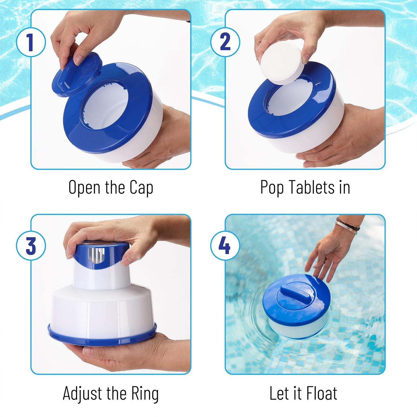 Pool Chlorine Floater, Collapsible, Chlorine Tablet Floater, Chlorine Floater 3 Inch Tablets, Floating Chlorine Dispenser for Pool, Pool Tablet Floater, Pool Floater for Chlorine Tablets, 7" Floater