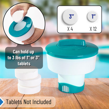 Pool Chlorine Floater, Collapsible, Chlorine Tablet Floater, Chlorine Floater 3 Inch Tablets, Floating Chlorine Dispenser for Pool, Pool Tablet Floater, Pool Floater for Chlorine Tablets, 7" Floater