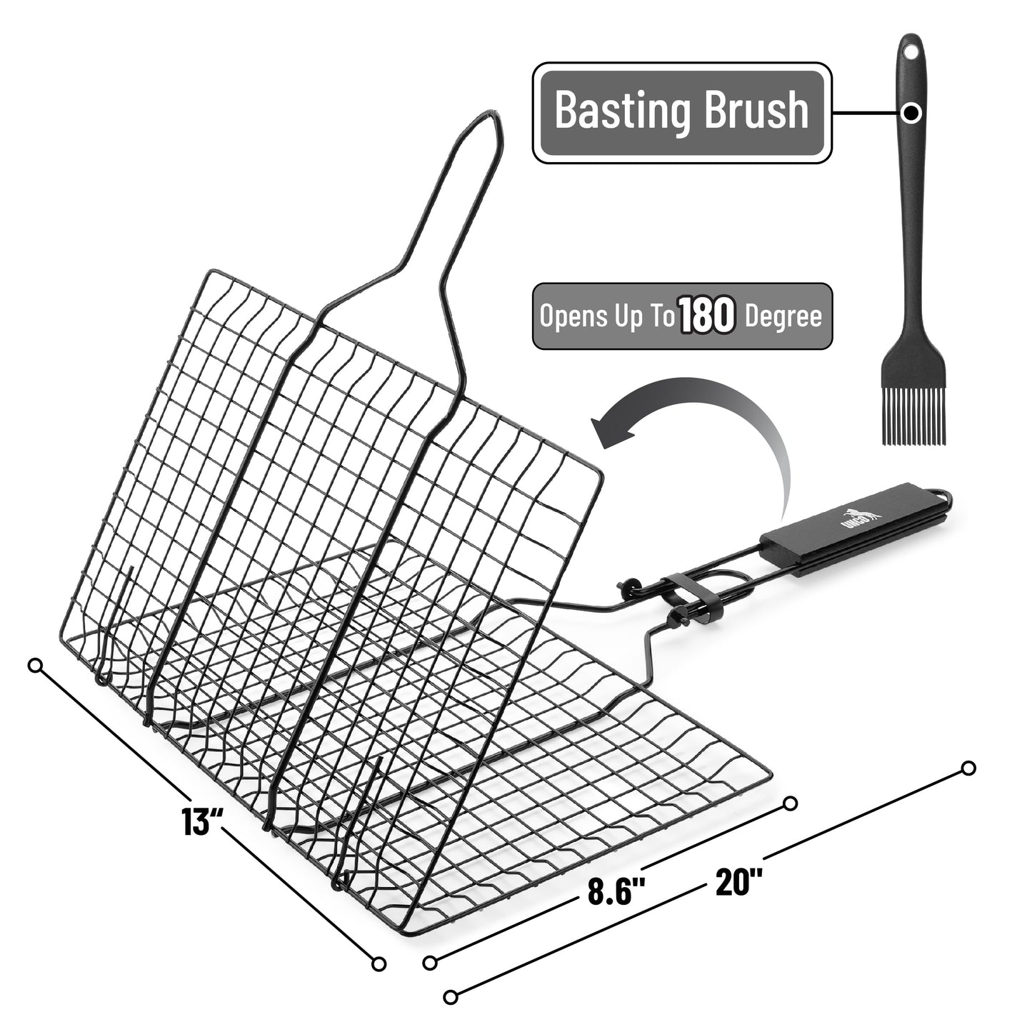 UNCO- Grill Basket, Stainless Steel, Black, Fish Grill Baskets for Outdoor Grill, Vegetable Grill Basket, BBQ Grill Basket, BBQ Basket, Grilling Basket, Grill Fish Basket for Grilling