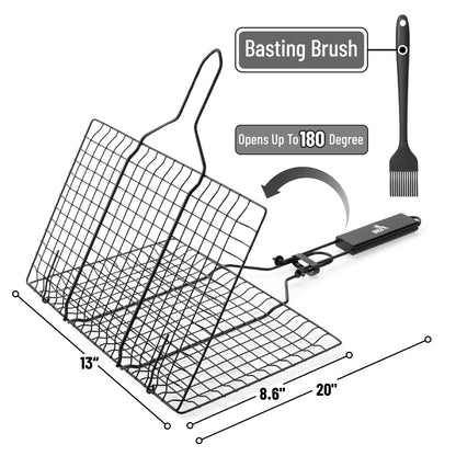 UNCO- Grill Basket, Stainless Steel, Black, Fish Grill Baskets for Outdoor Grill, Vegetable Grill Basket, BBQ Grill Basket, BBQ Basket, Grilling Basket, Grill Fish Basket for Grilling