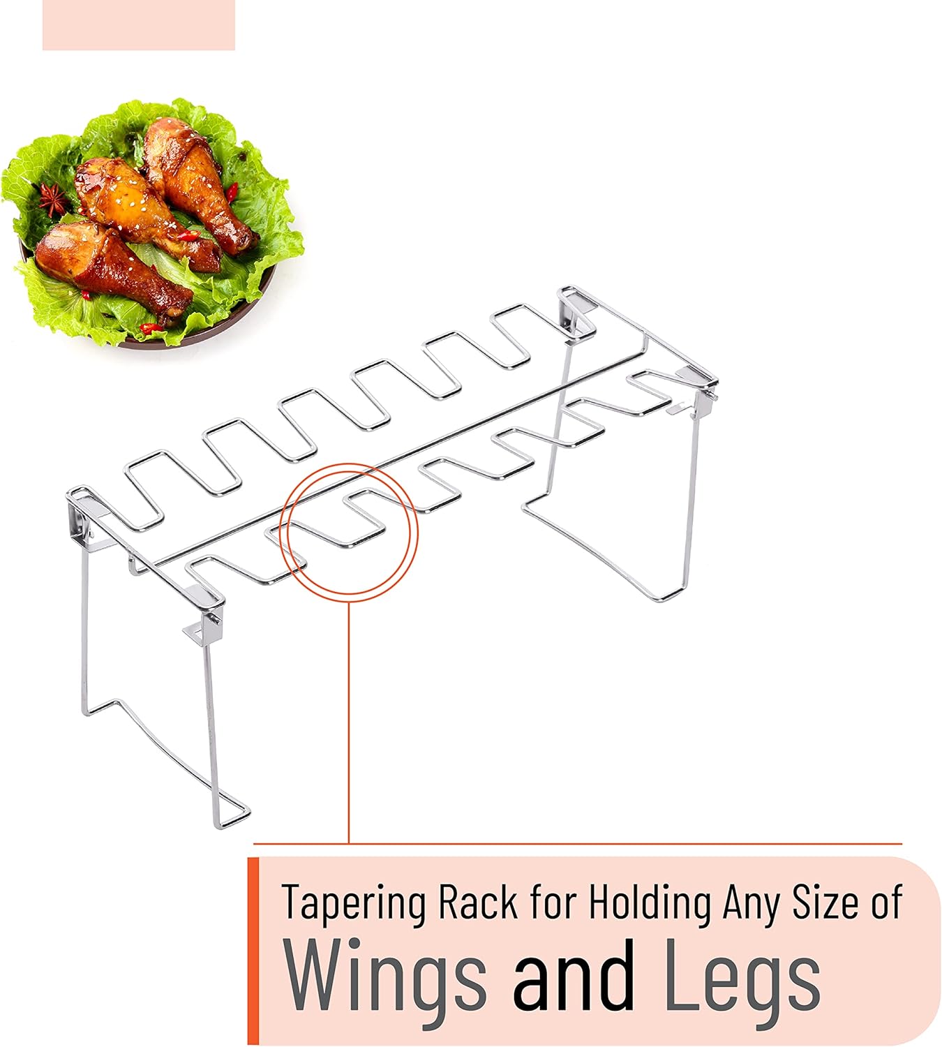 UNCO- Chicken Leg Rack for Grill with Drip Pan, 14 Slots Stainless Steel, Chicken Wing Rack for Smoker, Chicken Drumstick Rack, Chicken Stand for Smoker, Chicken Drumstick Holder, Grill Rack.