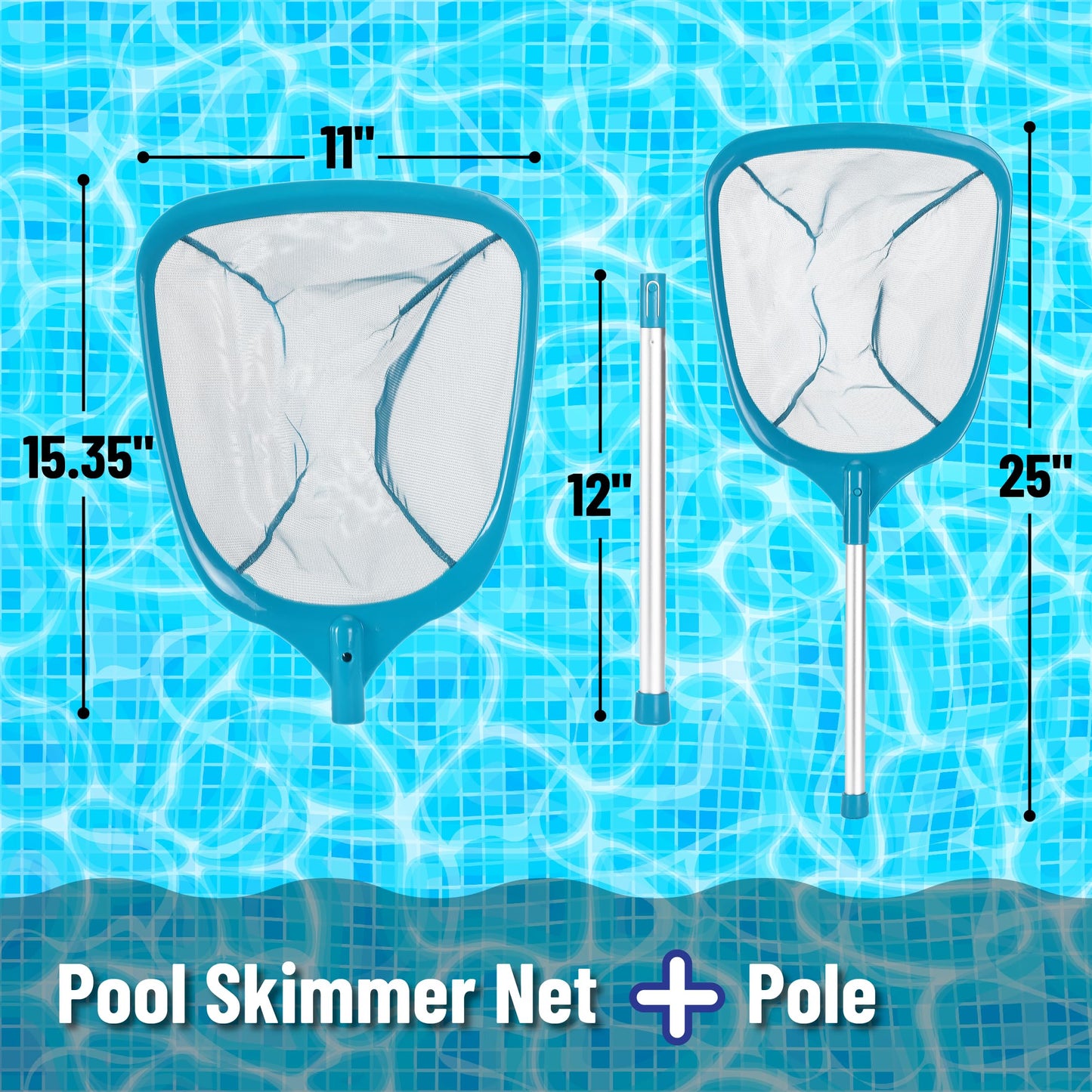 UNCO- Pool Skimmer Net with Pole, 25", Hot Tub Skimmer Net, Leaf Skimmer with Pole, Pond Skimmer Net, Pool Net with Pole, Pool Skimmer Net with Pole, Pool Nets for Cleaning with Pole