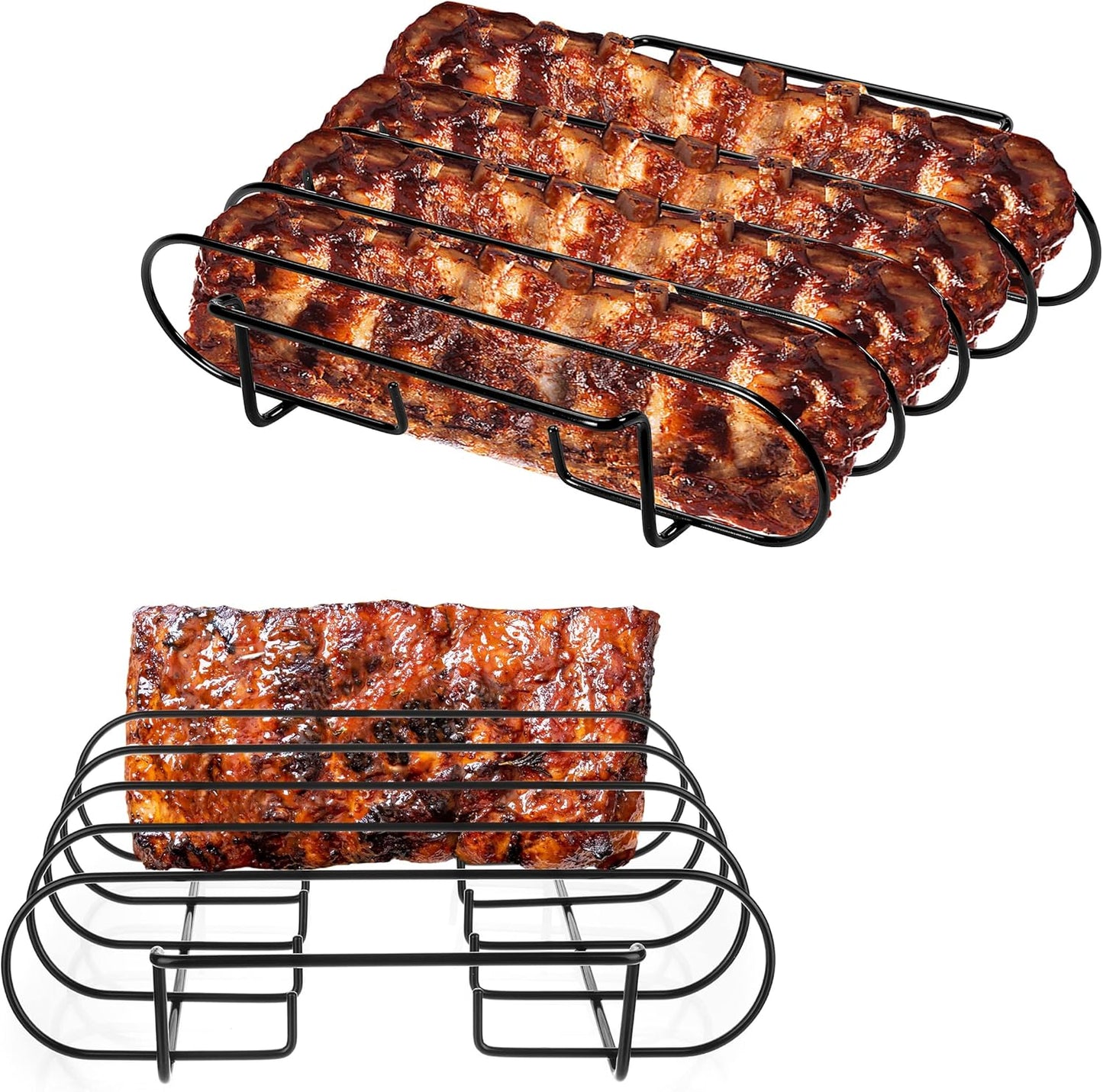 UNCO- Stainless Steel Rib Rack, Holds Up to 4 Full Racks of Ribs for Smoking, Smoker Rack for Grilling, Nonstick BBQ Rib Rack Stand Holder