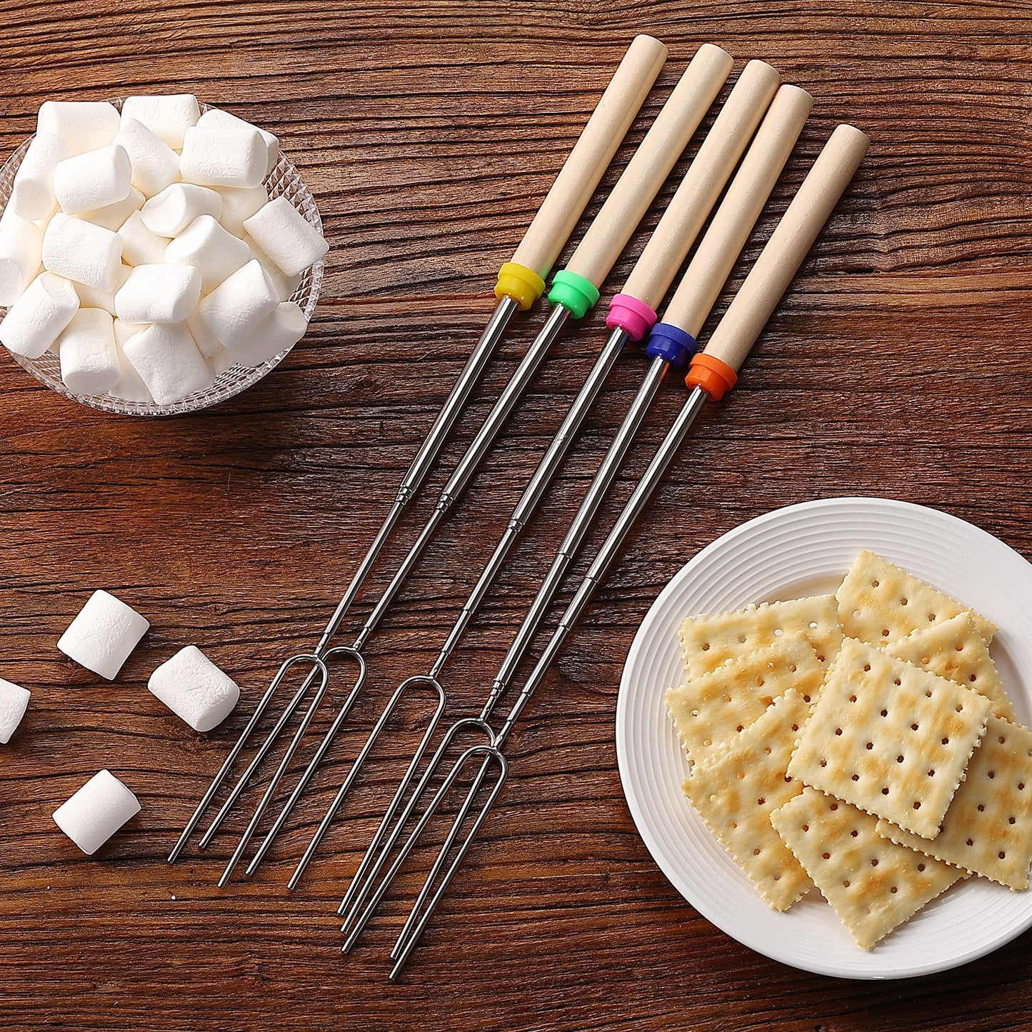 UNCO - Extendable Stainless Steel Roasting Sticks, 5 Pack, 32" - For S'mores, Hot Dogs, Campfires and Fire Pits