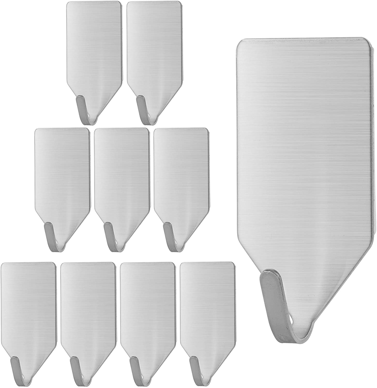 UNCO- Small Adhesive Hooks, 10 Pack, Stainless Steel, Hooks for